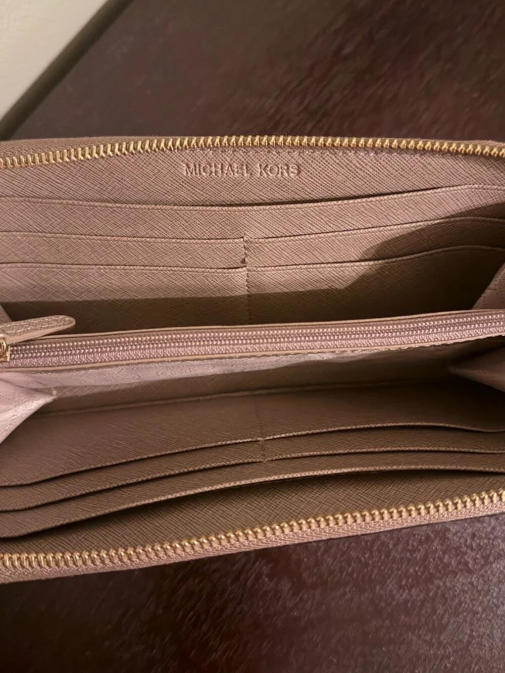 Michael Kors Beige Jet Set Saffiano Leather Zip Around